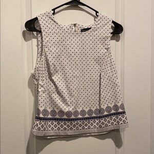 Cynthia Rowley White and Blue Patterned Sleeveless Top